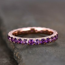 3.00Ct Round Cut Amethyst Full Eternity Engagement Ring 14k Rose Gold Over - £64.50 GBP
