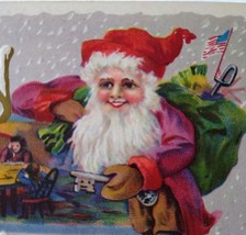 Santa Claus Father Christmas Postcard Skeleton Key US Flag Purple Suit Coat 1912 - £25.40 GBP