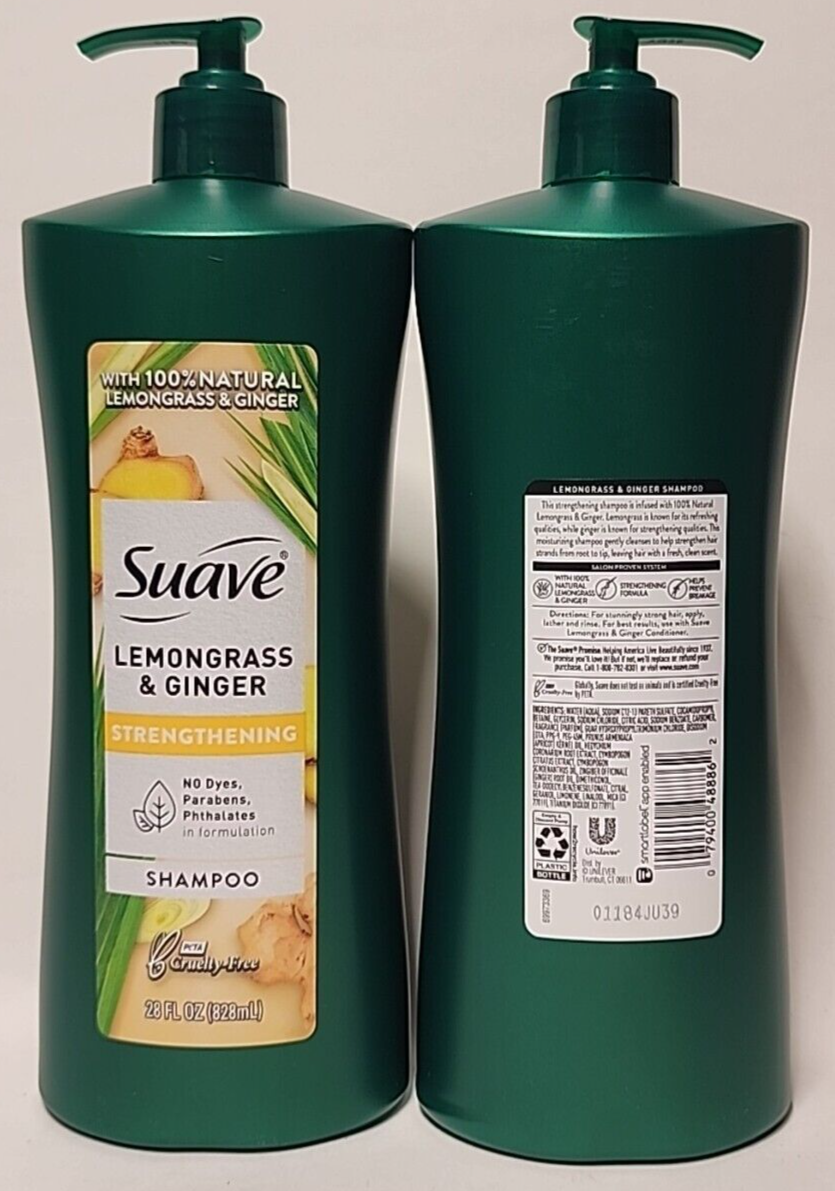 (2 Ct)  Suave Lemongrass & Ginger Natural  Strengthening  SHAMPOO-28 oz Pump Lot
