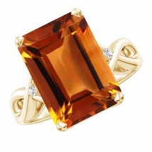 ANGARA 14x10MM Natural Emerald Cut Citrine Ring for Women in 14K Gold Size 3-13 - £1,078.88 GBP