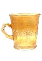 Vintage Carnival Glass Cup Iridescent Marigold Apple Flower Tree Pattern - £28.73 GBP