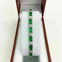 9CT Oval Cut Emerald Lab-Created Women&#39;s Tennis Bracelet 14K White Gold Plated - £266.80 GBP