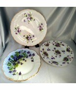 Lot (3) Vintage Hand Painted Violets Scalloped Floral Plates:  Imperial,... - $24.40