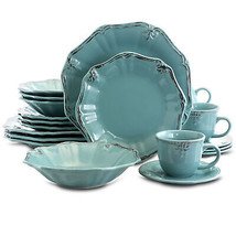 Elama Fleur De Lys 20 pc Stoneware Dinnerware Set in Turquoise - £72.57 GBP