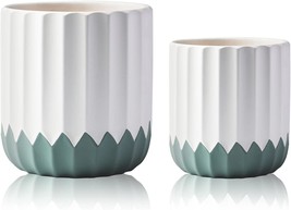 With Regard To Home And Office Decor, Mozing 2 Pack Ceramic Plant Pots, Green - £30.52 GBP