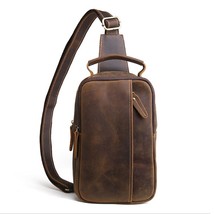 Men&#39;s Bag Crazy Horse Cowhide Chest Bags Casual Retro Shoulder Messenger... - £61.53 GBP