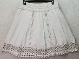 Kenar A Line Skirts Womens Size 10 White Lace Trim 100% Linen Lined Side... - $21.18