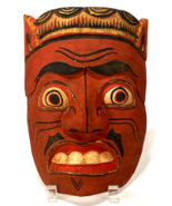 Vintage FOLK ART Carved WOOD MASK - Red - €44,66 EUR