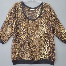 Bobbie Brooks Women Shirt Size 1X Brown Preppy Leopard Classic 3/4 Sleeves Scoop - £11.32 GBP