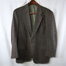 Vtg 90s 44R Brown Herringbone Tweed Wool 2Btn Blazer Suit Jacket Sport Coat - £39.32 GBP