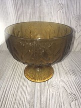 Vintage FTD 1975 Amber Glass Footed Bowl Goblet Candy Dish Oak Leaf Desi... - $17.82