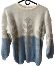 $$ Tarrazia Fair Isle Sweater Womens Size M Blue White Gray Snowflake Heavy Knit - £10.56 GBP