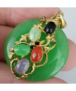 Solid 14K Gold Yellow Chinese gemstones Round Green Jade Pendant - $300.88 CAD
