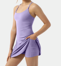 Halara Size M Cloudful Lavendar Cross Back Active Dress-Wannabe,Shorts,Pockets - £19.65 GBP