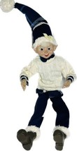 Elf Christmas Ornament 20 Posable RAZ Imports Blue Cozy Knit Sweater Figurine - £54.53 GBP