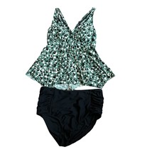 Kona Sol Tankini 2X Green Leopard Print Black High Waisted Coverage - €25,79 EUR