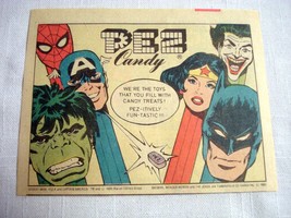 1981 Color Ad Pez Candy featuring Hulk, Wonder Woman, Spider-Man, Batman, Joker  - £6.28 GBP