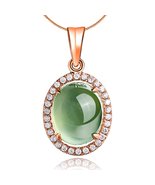 Genuine Elegant Prehnite Gemstone Pave Diamond Solid 14K Rose Gold Weddi... - $529.19