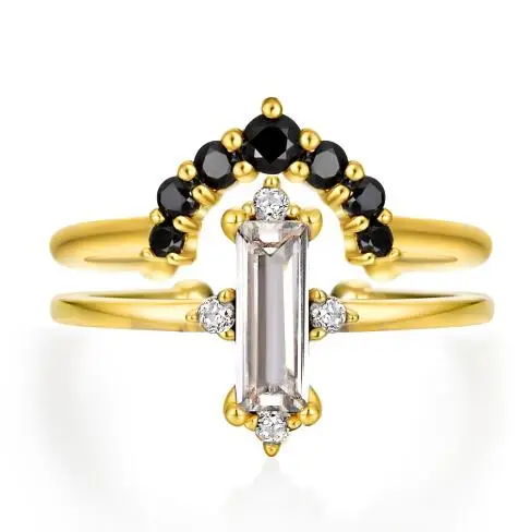 ALLNOEL 925  Silver Stackable Rings For Women 9K Gold Black Zircon Rose Green Ag - £56.50 GBP