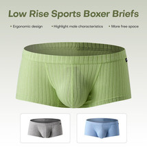 Men&#39;s Sexy Underwear Low Waist U Pouch Boxers Briefs Striped Shorts Unde... - £7.33 GBP