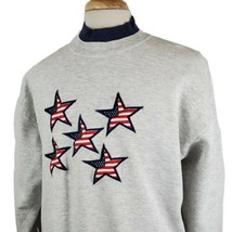 Vintage Jerzees Sweatshirt Embroidered Flag Stars Adult XL Gray 50/50 Made USA - £13.54 GBP