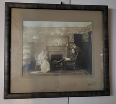 Antique Interior Home Photo Sepia Woman Man Son Framed Whitney Studio Norwood MA - £19.60 GBP