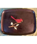 Vintage COUROC Bar Serving Tray Inlaid Brass Wood Metal Red Cardinal Bir... - $46.34 CAD