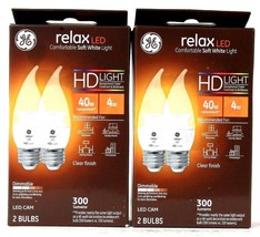 2 Boxes GE Relax LED CAM 4w HD Soft White 300 Lumens Dimmable 2 Count Bulbs - $19.99
