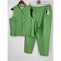 Vintage Jones New York Pant Suit Sz 16 Glade Green Silk Sleeveless Top Pants - £38.53 GBP