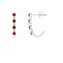 ANGARA Natural Garnet Round Hoops Earrings with Diamond in 14K Gold (2MM) - £438.12 GBP