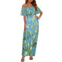 Woman Van Gogh Almond Blossom Off Shoulder Ruffle Boat Neck Dress (Size ... - £30.57 GBP+