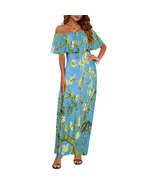 Woman Van Gogh Almond Blossom Off Shoulder Ruffle Boat Neck Dress (Size ... - $40.71+