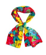 Bright Floral Silky Summer Scarf Long Skinny Rolled Edge 58x11in - £15.62 GBP