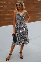 V Neck Spaghetti Strap Leopard Cut Out Midi Dress - $647.24 MXN
