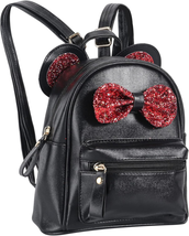 Girls Mini Leather Backpack Sequin Bow Mouse Ears Cute Backpack Small Backpack G - £22.11 GBP