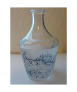 Vintage Flower Vase Bottle Glass Blue White Colonial City Scenic Town Print - £9.48 GBP