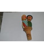 Hand Carved wooden Figurine of a Man &amp; a Woman on a cork/stopper - $19.99