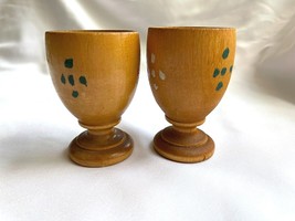 2 Vintage Handmade Hand Painted Primitive Wood Wooden Egg Cups With Dots - £11.76 GBP