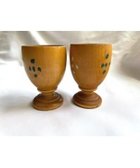 2 Vintage Handmade Hand Painted Primitive Wood Wooden Egg Cups With Dots - £11.96 GBP