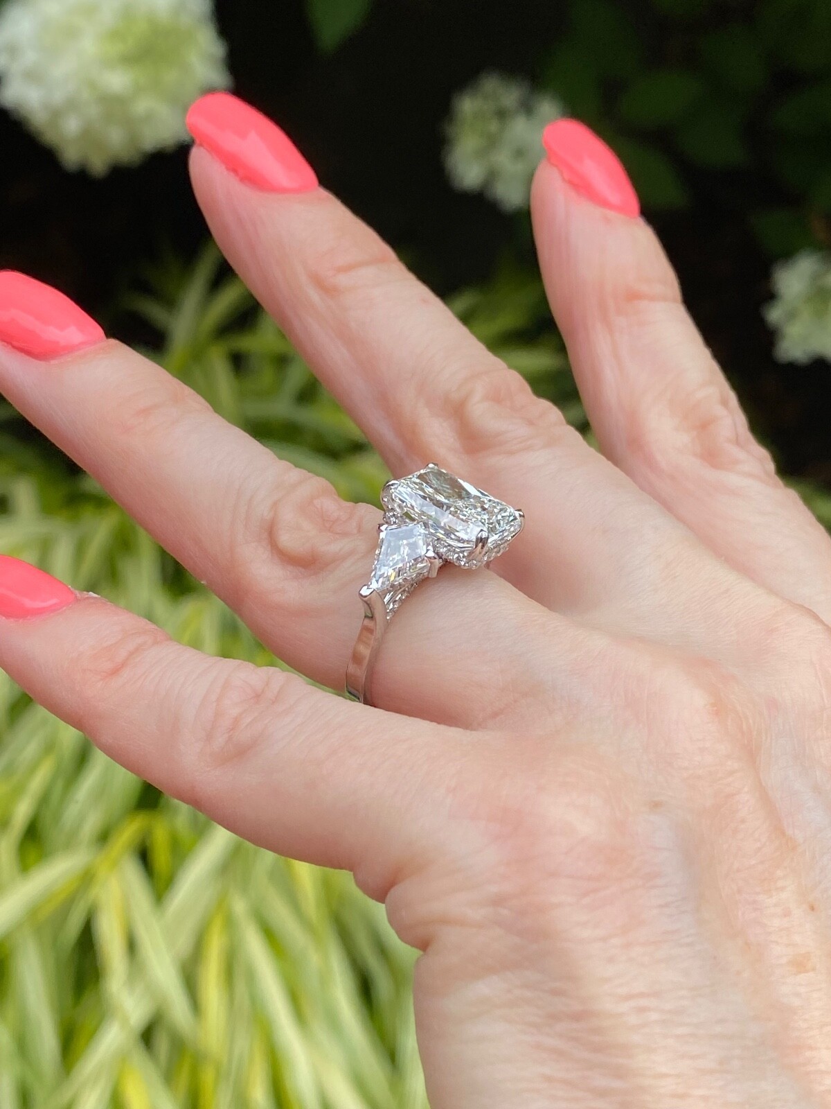 3 Stone IGI 5.06 Ct F-VS1 Radiant Cut Lab Grown Diamond Engagement Ring 14k Gold Item image 11