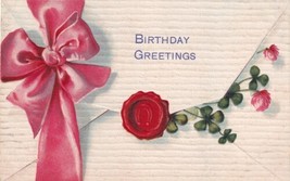 Birthday Greetings Envelope Wax Seal Bow Postcard D19 - $2.99