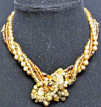 ORIGINAL BY ROBERT VINTAGE 40&#39;S AMBER CRYSTAL PENDANT NECKLACE PEARLS FL... - $5,645.03 MXN