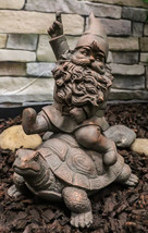 Adventurous Mr Gnome Sitting On Wild Rodeo Giant Tortoise Garden Figurine Decor - £23.97 GBP
