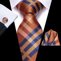 Copper &amp; Blue Striped Necktie, Hanky, &amp; Cufflinks Set - $18.99