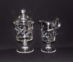 Rare Victorian EAPG 7&quot; Tall Creamer &amp; 9&quot; Tall Covered Sugar Bowl Etched ... - £45.77 GBP