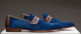 New Men&#39;s Slip On handmade Leather Formal Shoes Penny Loafer Black Business - £114.83 GBP