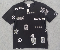 Jostar Shirt SZ S Black Short Sleeve Cotton Knit Travel Hieroglyphs Fish... - $7.99