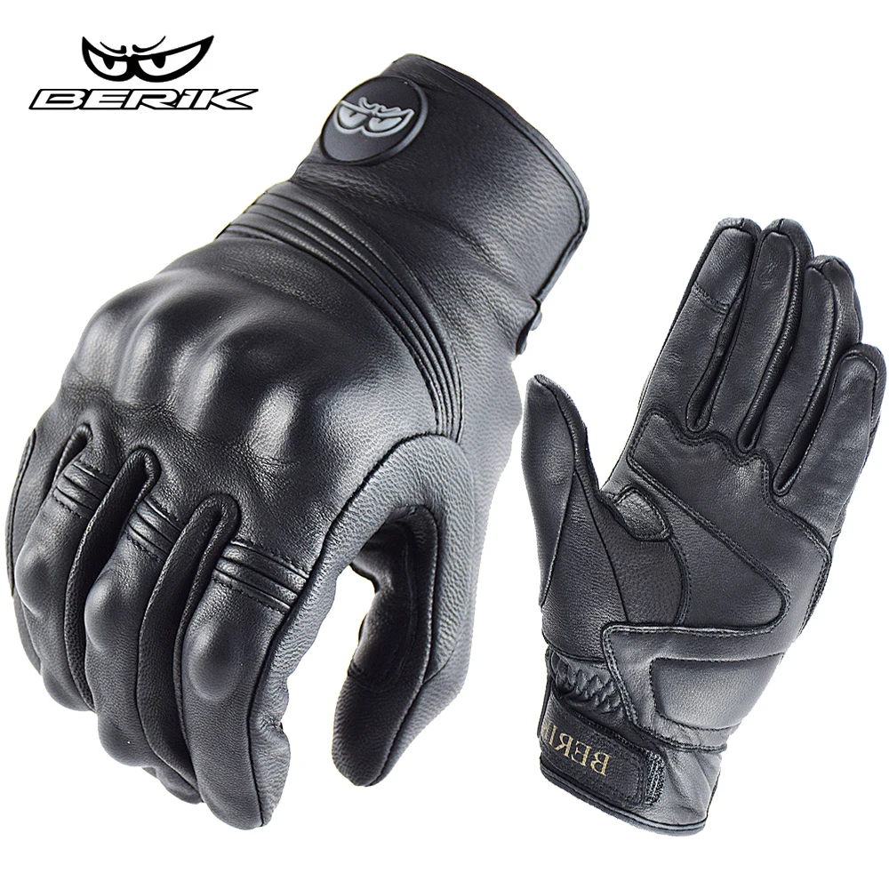 BERIK Vintage Leather Motorcycle Gloves Breathable Touch Screen Motocros... - $37.01+