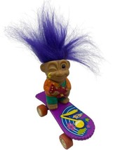 Vintage 90s Troll Skateboard Pull Back Toy Purple Hair Radical Skate Punk Guitar - £10.45 GBP