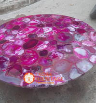 Pink Agate Round Top Cafeteria Coffee Tables Custom Handmade Restaurant Decor - £177.55 GBP+
